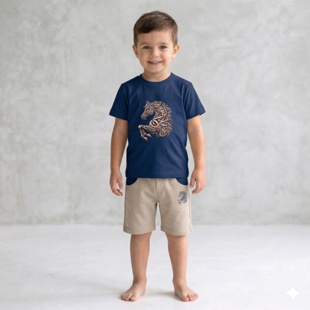 Horse T-shirt & short [ Blue ]