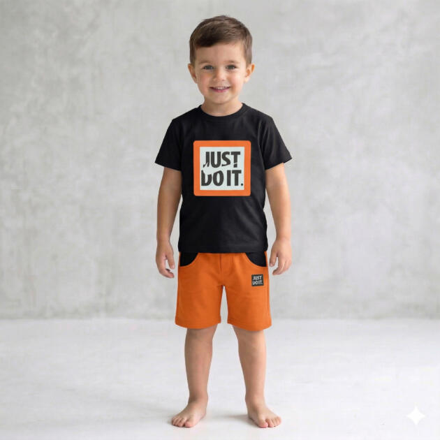 Just do It T-shirt & Short [ Black & Orange ]