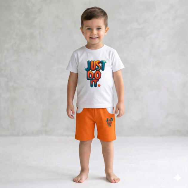 Just do It T-shirt & Short [ White & Orange ]